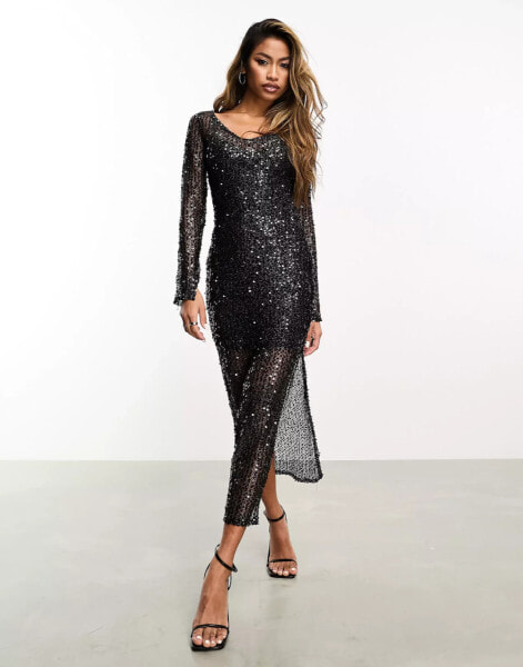 Collective the Label embellished stretch lace midaxi dress in black