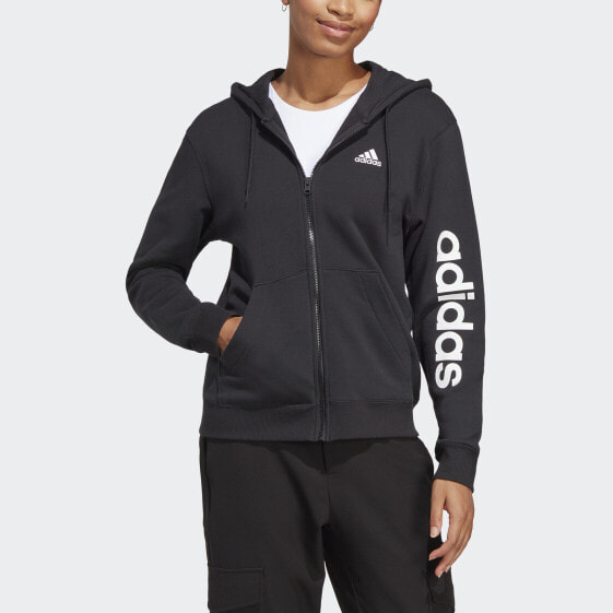 adidas women Essentials Linear Full-Zip French Terry Hoodie