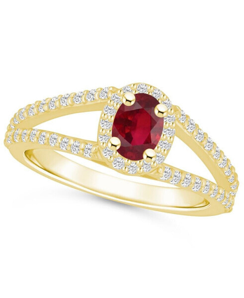 Ruby (5/8 Ct. t.w.) and Diamond (1/2 Ct. t.w.) Halo Ring