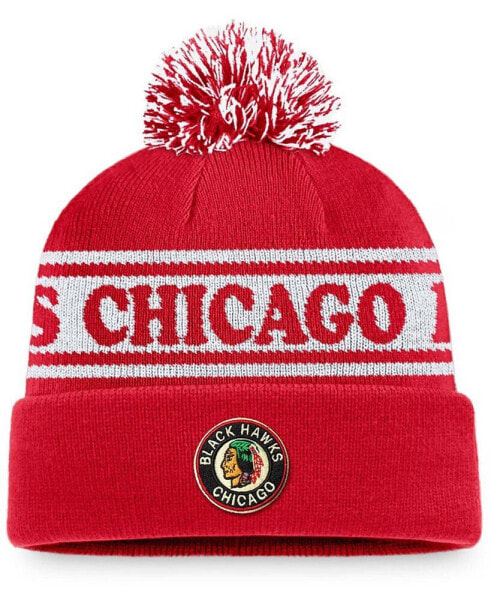 Шапка-шлем Fanatics мужская красная Chicago Blackhawks винтажного стиля с меховым помпоном.
