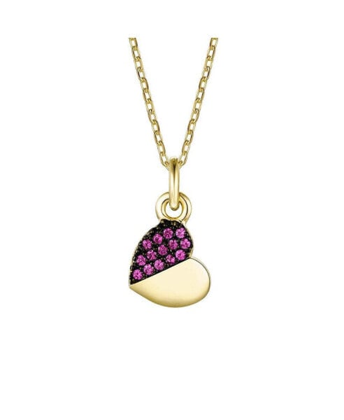 Children's s 14k Yellow & Black Gold Plated with Red Cubic Zirconia Heart Pendant Necklace