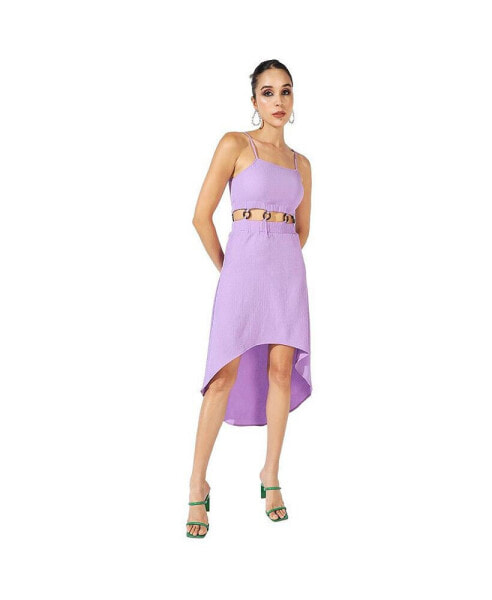 Women's Lavender Solid Cutout Dress