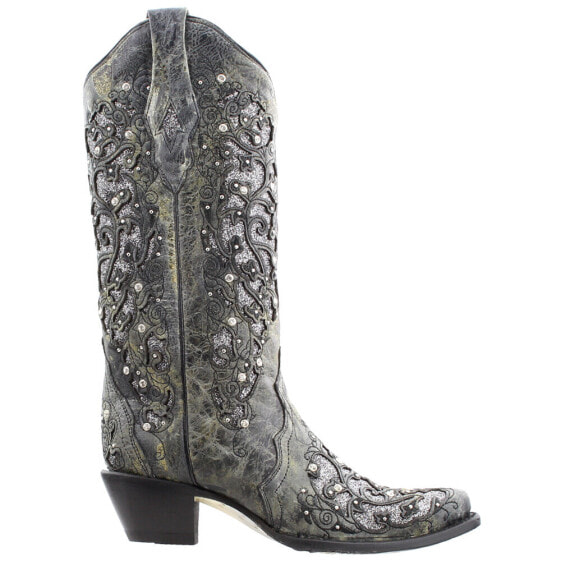 Corral Boots Studded TooledInlay Snip Toe Cowboy Womens Grey Casual Boots A3672