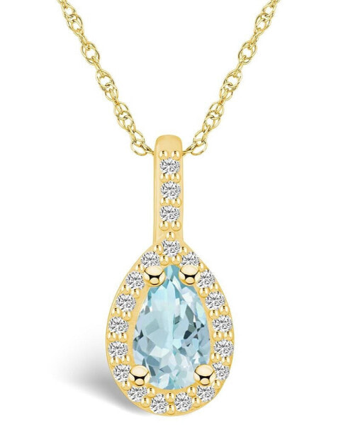 Aquamarine (3/4 Ct. T.W.) and Diamond (1/5 Ct. T.W.) Halo Pendant Necklace in 14K Yellow Gold