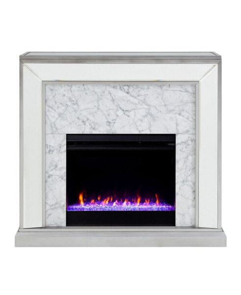 Audrey Faux Stone Mirrored Color Changing Electric Fireplace