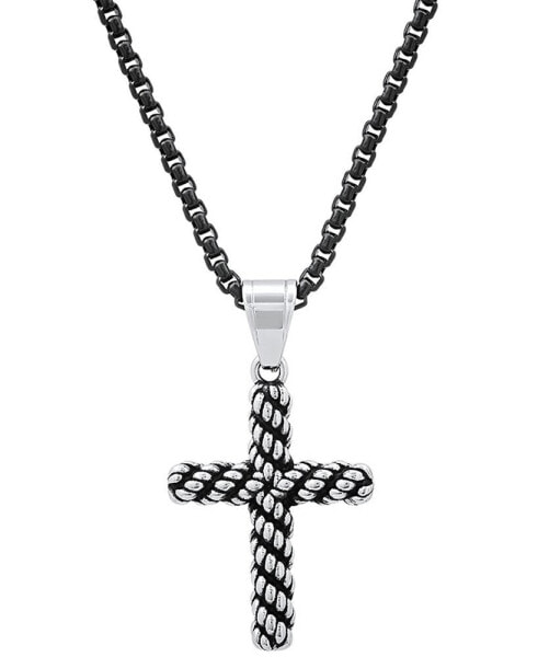 Men's Two-Tone Stainless Steel Rope Chain Cross 24" Pendant Necklace