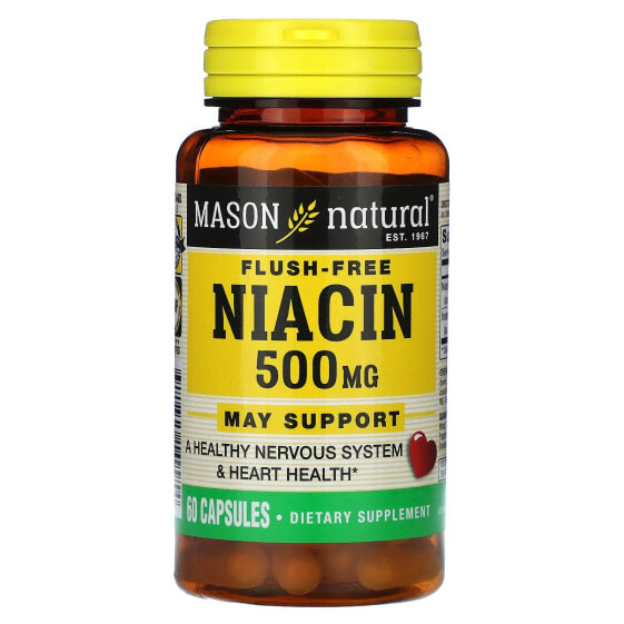 Витамины группы B Mason Natural Niacin, без побочных эффектов, 500 мг, 60 капсул