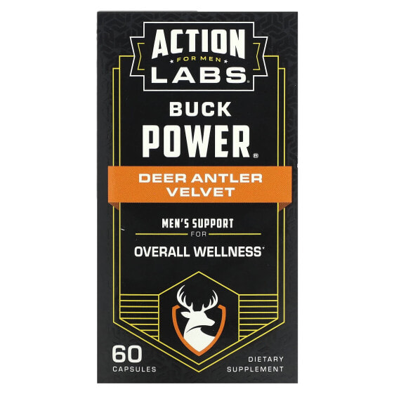 Витамины для мужчин Action Labs Buck Power, Оленьий Оленьий рог бархат 60 капсул
