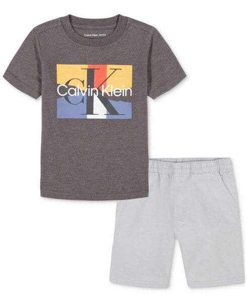 Toddler Boys Cotton Short-Sleeve Logo T-Shirt & Twill Shorts, 2 Piece Set