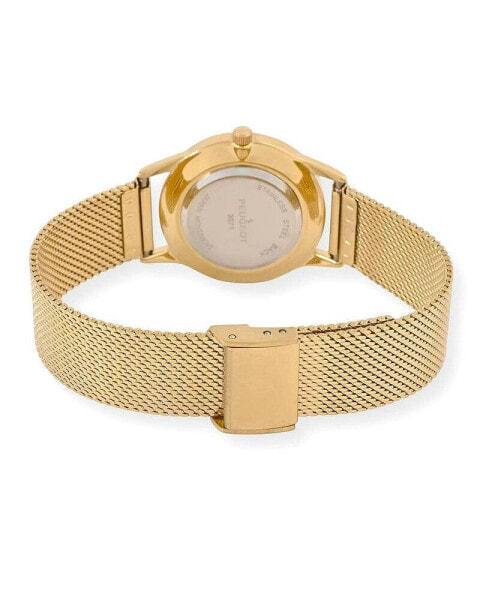 Women's 30mm Wafer Slim Gold Plated Case Watch with Mesh Band