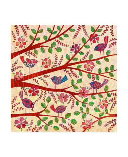 Kim Conway Birds on Branches Red Canvas Art - 15.5" x 21"