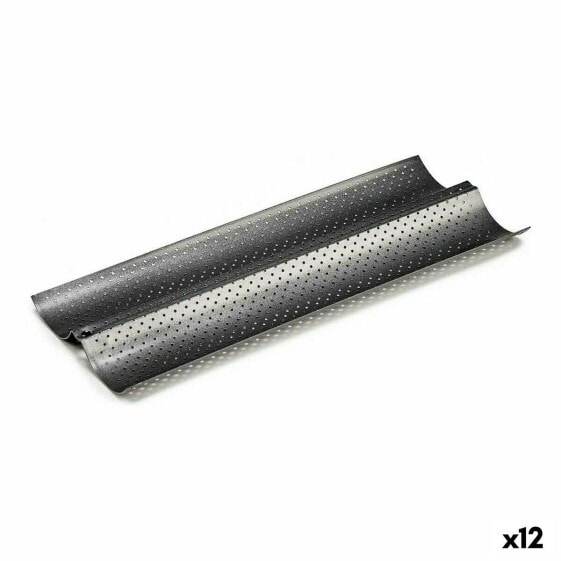 Форма для багетов Темно-серый Металл Углеродистая сталь 16 x 2,5 x 38 cm Хлеб (12 штук)