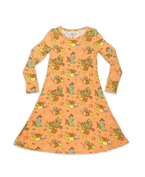 Toddler| Child Girls Pumpkin Long Sleeve Dress