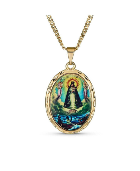 Bling Jewelry large Oval Religious Medal Medallion Blessed Mother Virgin Mary Photo Pendant Necklace For Women Teen Yellow Gold Plated