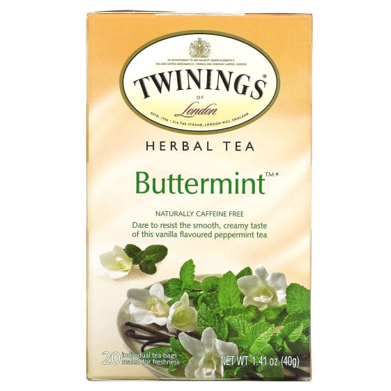 Flavored Herbal Tea, Peppermint & Creamy Vanilla, Caffeine Free, 20 Tea Bags, 1.41 oz (40 g)