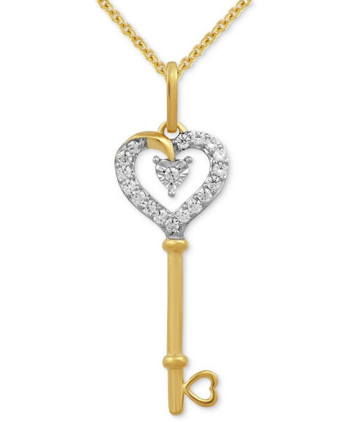Diamond Key Heart Pendant Necklace (1/10 ct. t.w.) in 14k White or Yellow Gold, 16" + 2" extender
