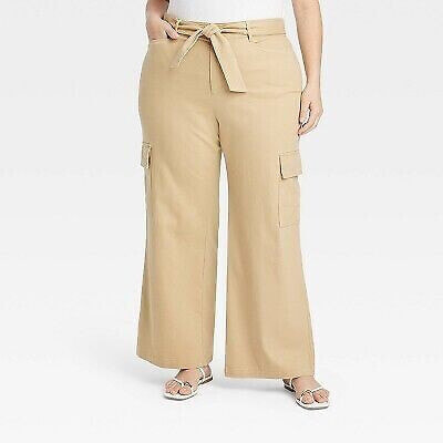 Women's High-Rise Wide Leg Cargo Pants - Ava & Viv Tan 22