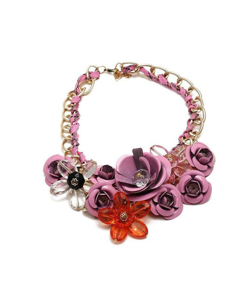 Women's Pink Roses Cluster Necklace