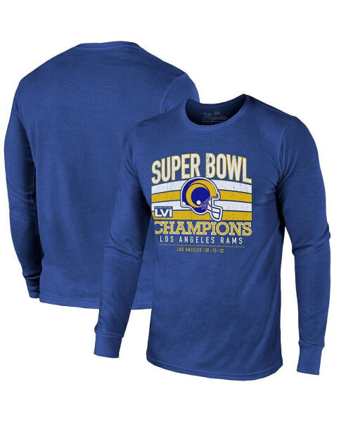 Men's Threads Royal Los Angeles Rams Super Bowl LVI Champions Tri-Blend Long Sleeve T-shirt