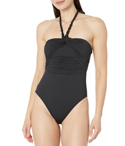 LAUREN Ralph Lauren Beach Club Twist Bandeau One-Piece Swimsuit Black Size 12