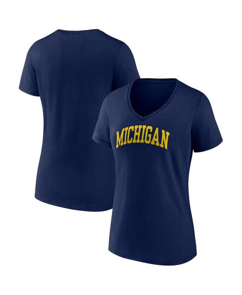 Women's Navy Michigan Wolverines Basic Arch V-Neck T-shirt