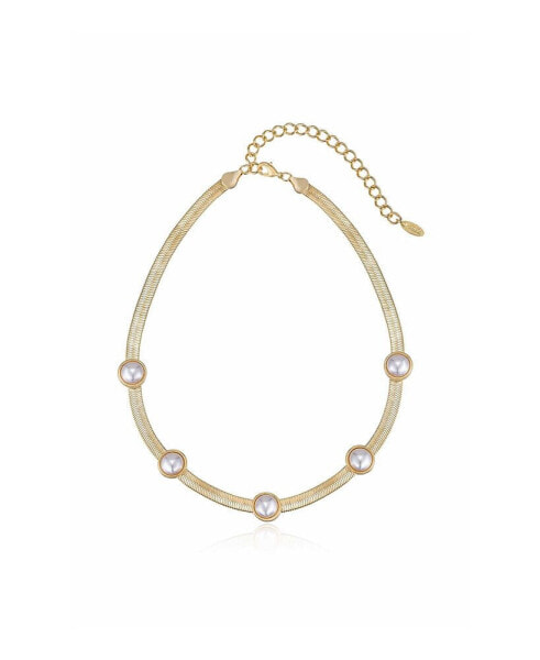 Imitation Pearl Dotted 18K Gold Plated Snake Chain
