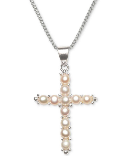 Macy's cultured Freshwater Pearl (3-1/2mm) Cross 18" Pendant Necklace in Sterling Silver