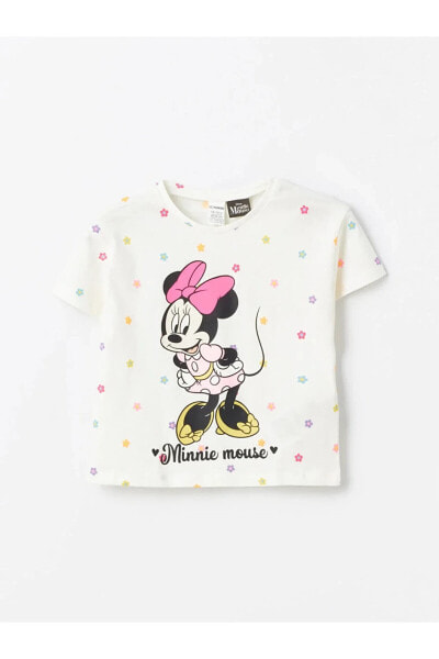 LCW baby Bisiklet Yaka Uzun Kol Minnie Mouse Baskılı Kız Bebek Tişört