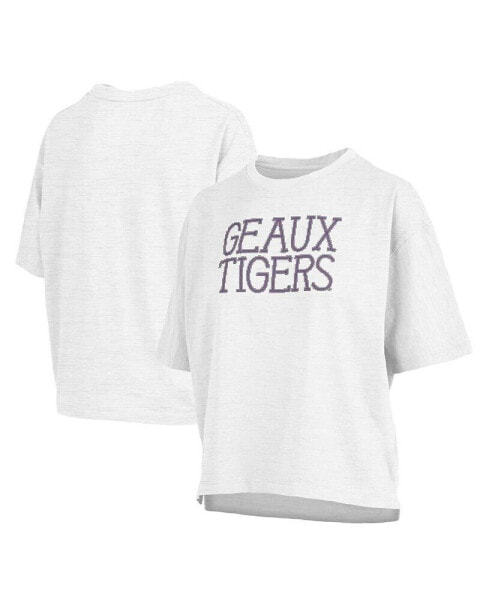 Women's White LSU Tigers Motley Crew Chain Stitch Slub Waist Length Boxy T-Shirt