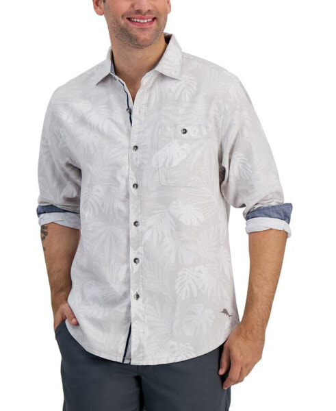 Men's Canyon Beach Cloudy Fronds Engineered Yarn-Dyed Botanical-Print Button-Down Flannel Shirt