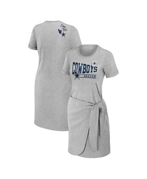 Women's Heather Gray Dallas Cowboys Plus Size Knotted T-shirt Dress