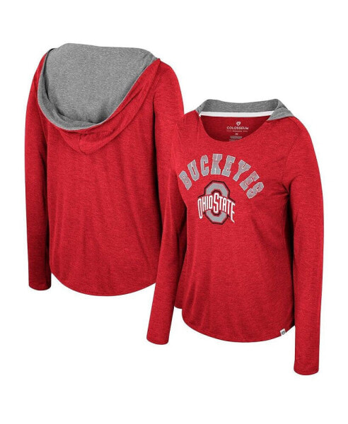 Women's Gray Illinois Fighting Illini Distressed Heather Long Sleeve Hoodie T-Shirt