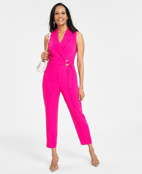 Petite Sleeveless Notch-Lapel Jumpsuit, Created for Macy's