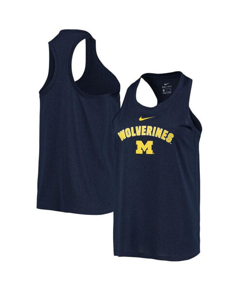 Women's Navy Michigan Wolverines Arch & Logo Classic Performance Tank Top