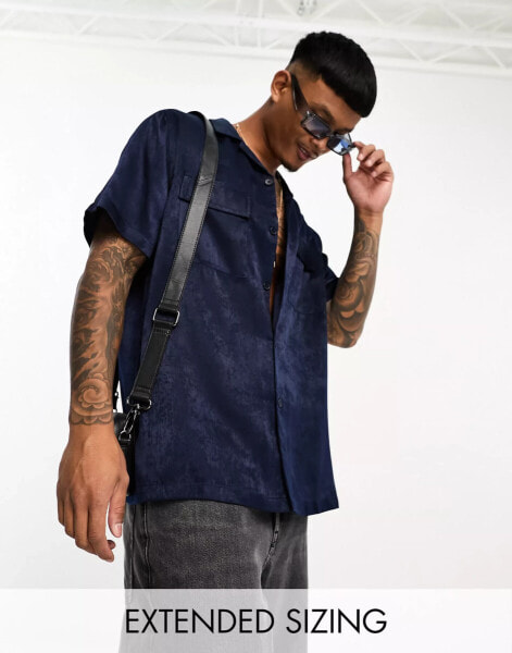 ASOS DESIGN boxy oversized shirt in navy sandwashed satin