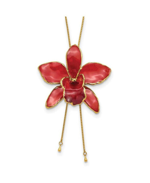 Diamond2Deal 24K Gold-trim Lacquer Dipped Red Cattleya Orchid Adjustable Necklace