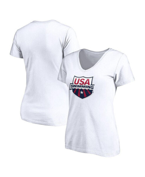 Women's White USA Swimming Core Primary Logo V-Neck T-shirt