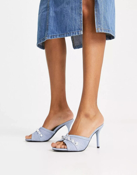 Tammy Girl studded mid heeled sandals in light denim