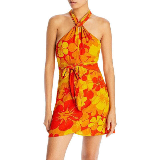 Faithfull the Brand Womens Floral Halter Mini Dress Orange US 12