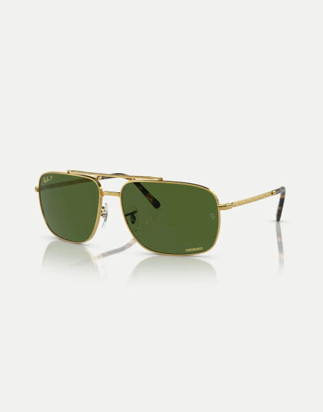 Ray-Ban rb3796 rectangle polarised sunglasses with green lens in gold