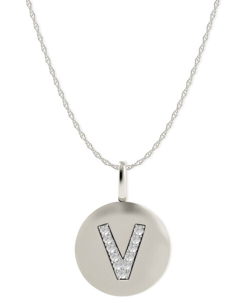 Macy's 14k White Gold Necklace, Diamond Accent Letter V Disk Pendant