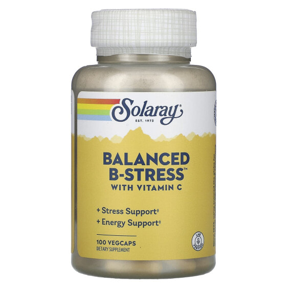 Solaray, Сбалансированный B-стресс с витамином C, 100 растительных капсул