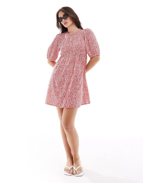 Wednesday's Girl smudge spot mini smock dress in red