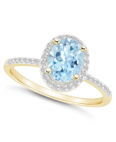 Кольцо Macy's Lab-Grown Spinel Aquamarine and Lab-Grown Sapphire Halo  in 10K Gold.