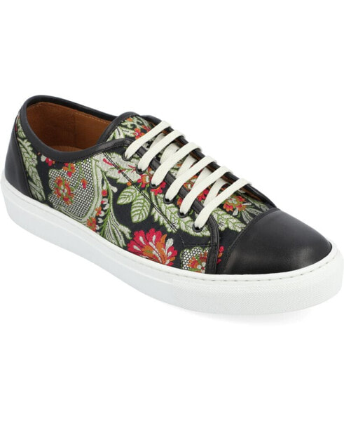Men's Jack Handcrafted Leather and Floral Jacquard Low Top Casual Lace-up Sneakers