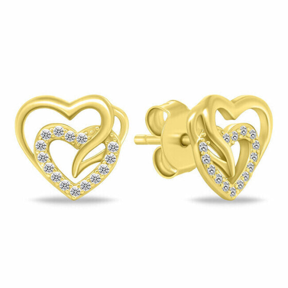 Delicate gold-plated earrings Hearts with zircons EA1119Y