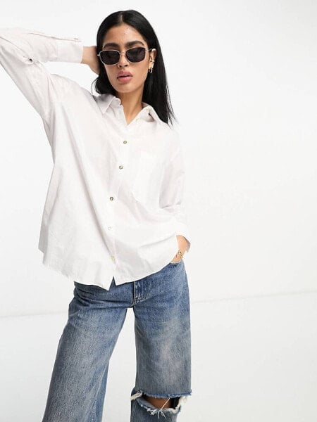 River Island poplin boyfriend shirt in white