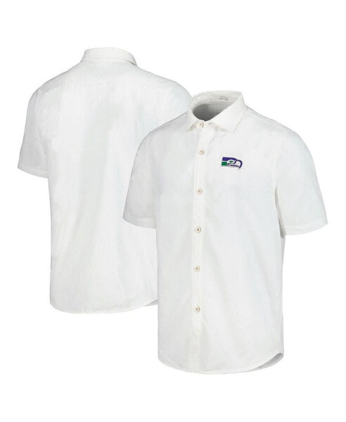Men's White Seattle Seahawks Sport Coconut Point Palm Vista Island Zone Button-Up Camp Shirt