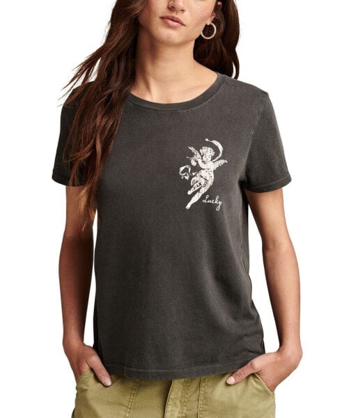 Women's Lucky Love Cherubs Crewneck Cotton T-Shirt