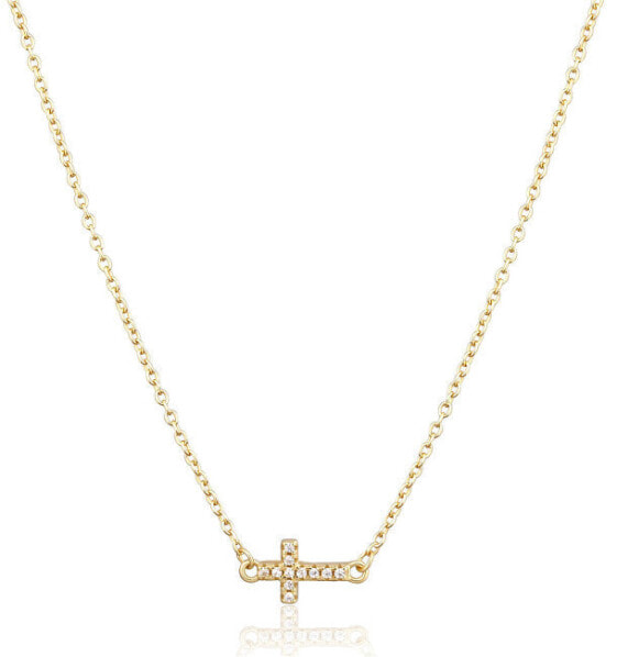 Gold-plated cross necklace with zircons SVLN0442XH2GO45